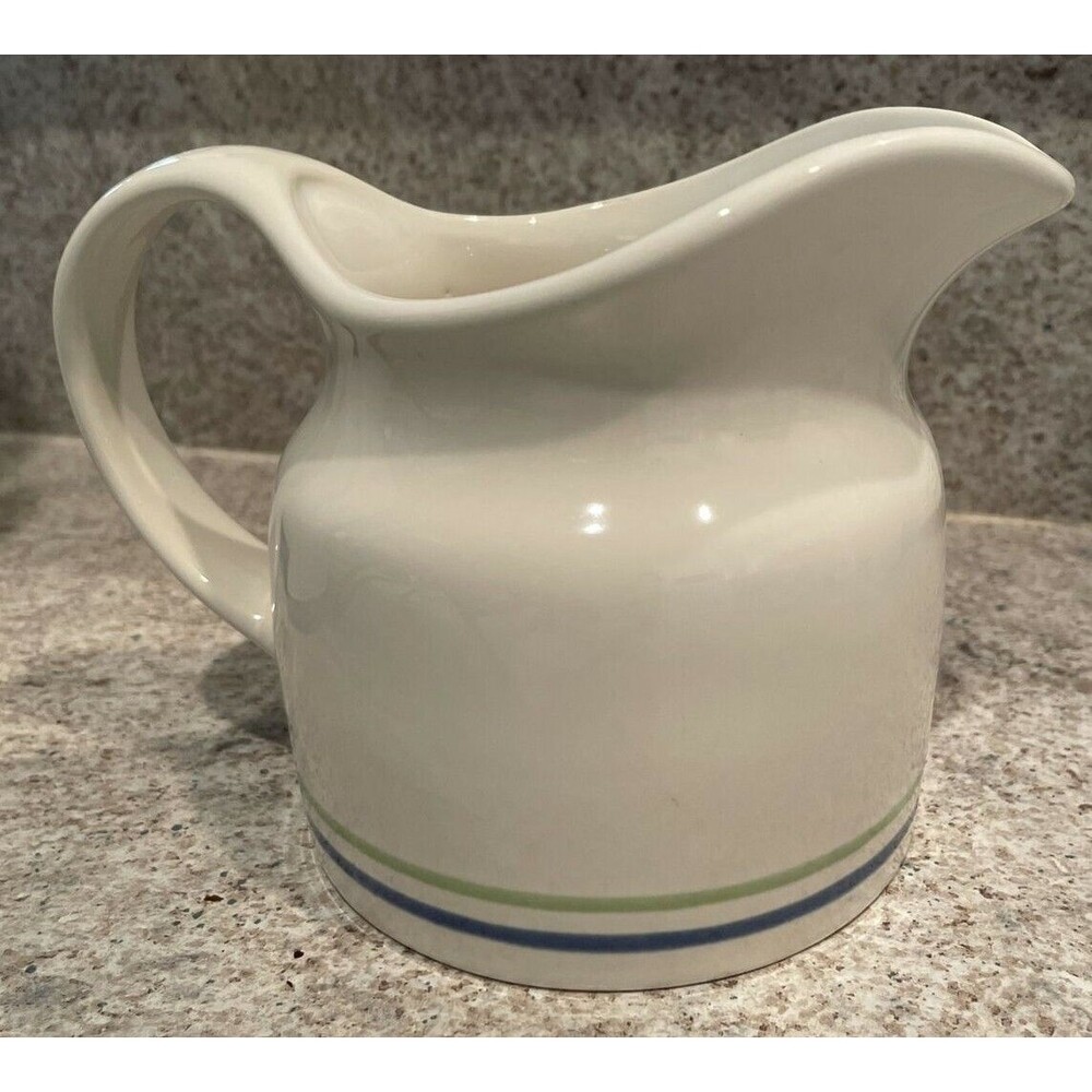 Pfaltzgraff Cloverhill Bands Gravy Boat Pitcher White Green Blue Stripes